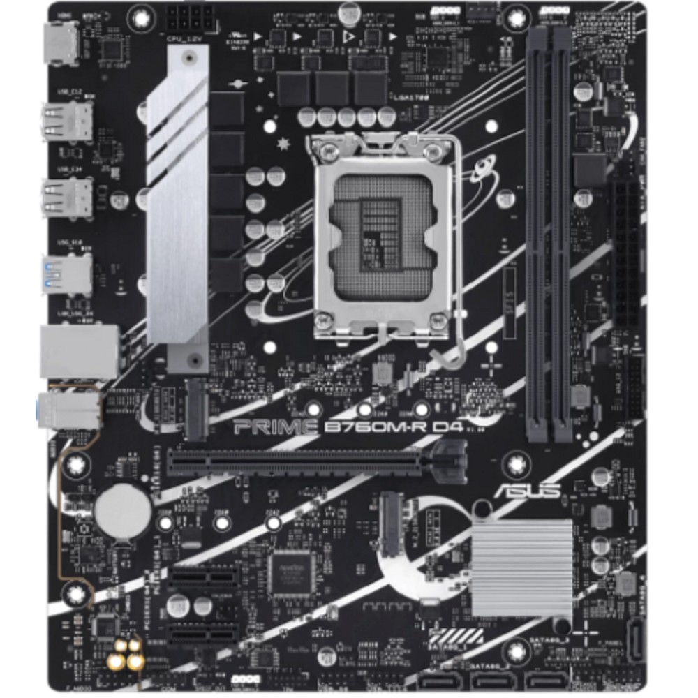 ASUS PRIME B760M-R D4 (Socket 1700, mATX, 2xDDR4(64GB), HDMI 2.1, 1xPCIe 4.0x16/2xPCIe 4.0 x1 , 1xLAN (2.5GbE), 4xSATA 6Gb/s, 2xM.2, 4xUSB 3.2, 4xUSB 2.0)