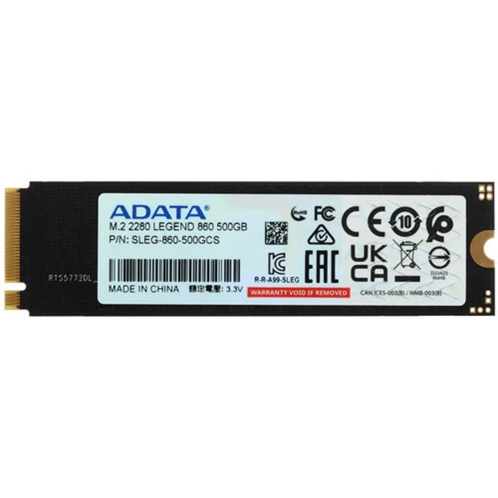 A-DATA SSD 500GB LEGEND 860 SLEG-860-500GCS PCI-E 4.0 x4, up to 5000/3000Mbs, 3D NAND, 160TBW, NVMe 1.4, 22x80mm, радиатор